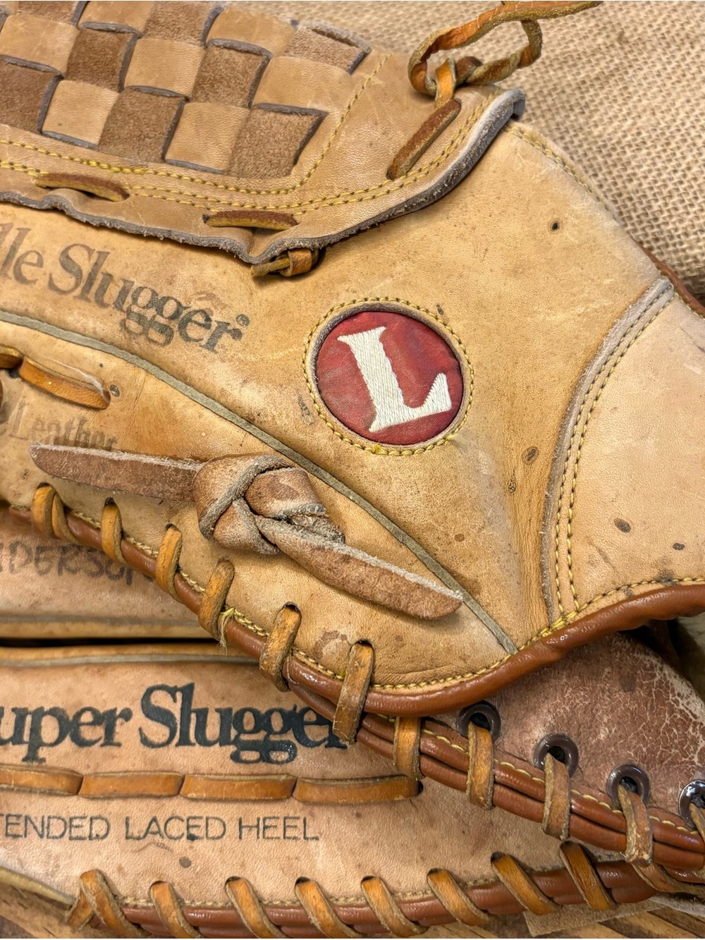 Louisville Slugger Tan Leather Baseball Glove with Red Logo